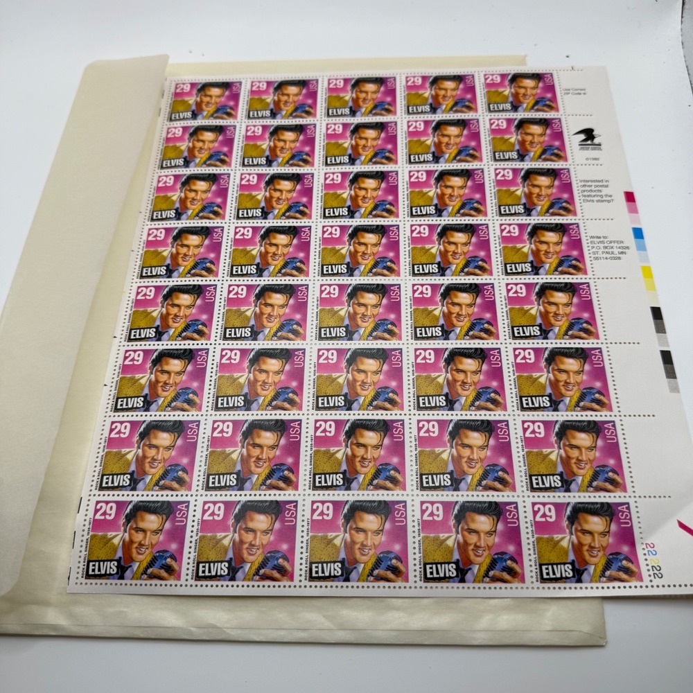 Vintage 1992 Elvis Presley 29 Cent Stamp Sheet Full 40 Count USPS Commemorative